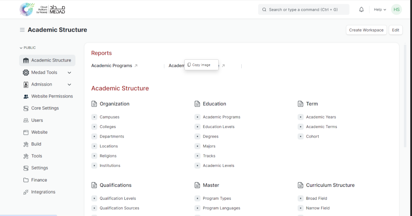 screenshot of MEDAD Campus Management